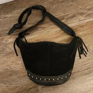 Suede Fringe and Studs black hobo bag vintage 80's